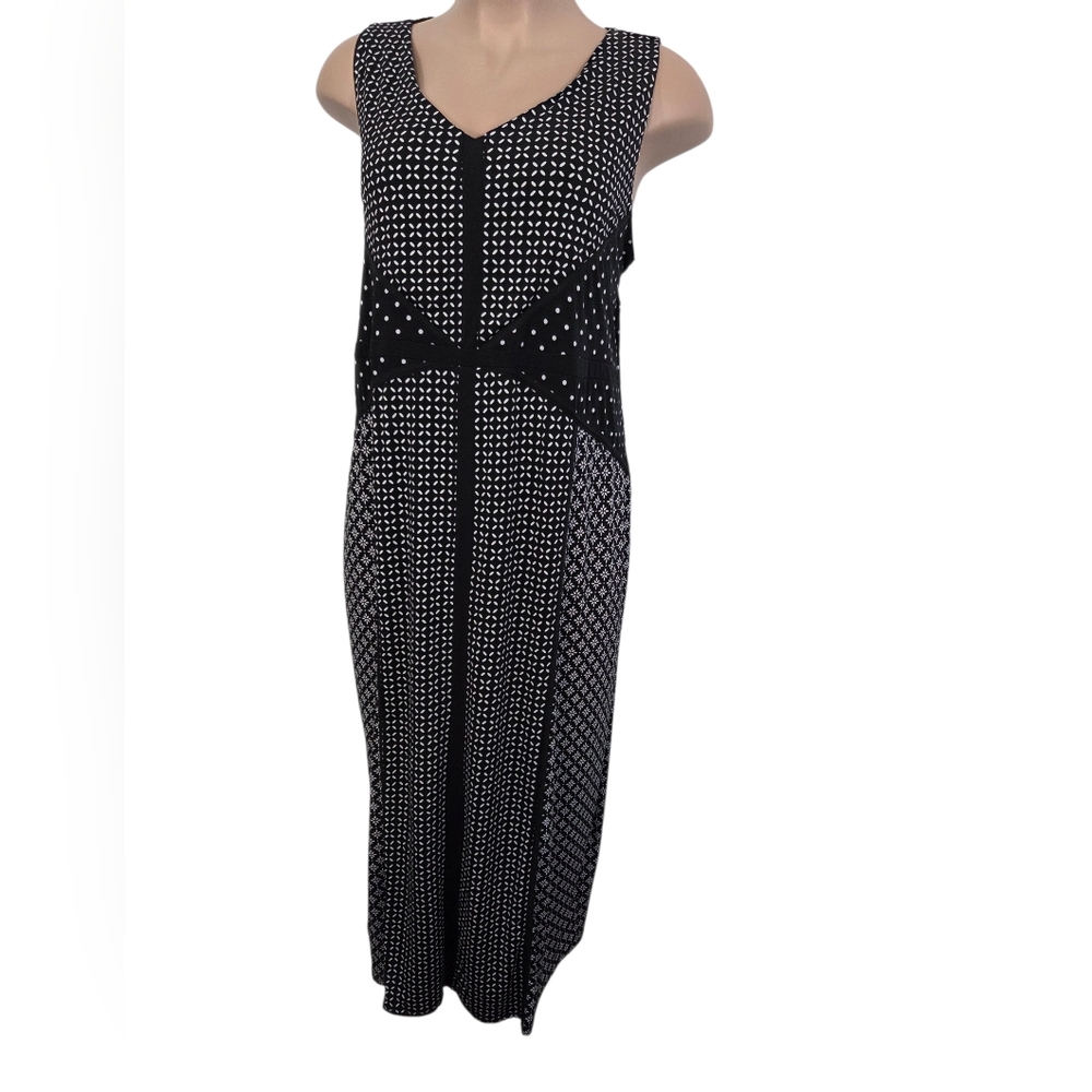 Catherines Black With White Floral Print Sleeveless Maxi Dress Sz 3X (26/28W) - Picture 3 of 7